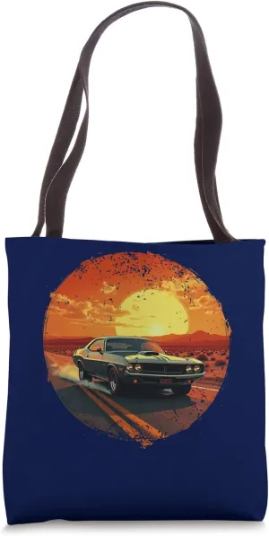 Classic Horsepower 60s 70s Muscle Car Retro Sunset Tote Bag