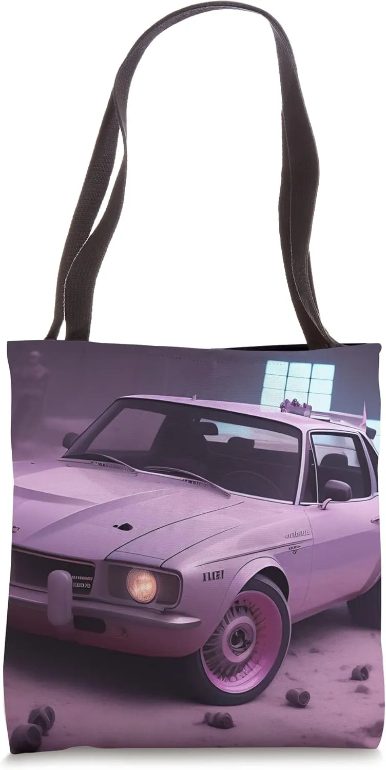 Classic Roadster Sports Car Retro Style Driving Pink Purple Tote Bag