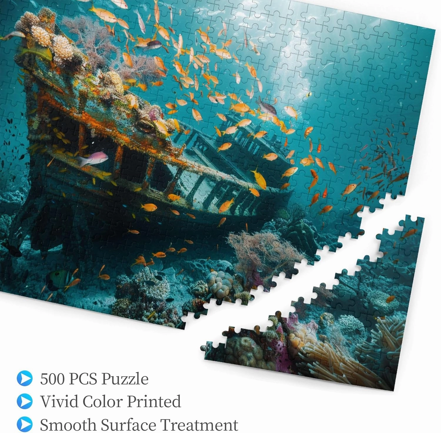 Classic Underwater shipwrecks and Fish 500 Piece Wooden Puzzle,Challenging Brain Exercise,500 Piece Jigsaw Puzzle for Adults Challenging Puzzle Perfect for Game Nights,for Puzzle Lover Gift