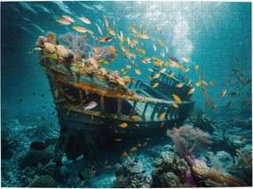 Classic Underwater shipwrecks and Fish 500 Piece Wooden Puzzle,Challenging Brain Exercise,500 Piece Jigsaw Puzzle for Adults Challenging Puzzle Perfect for Game Nights,for Puzzle Lover Gift