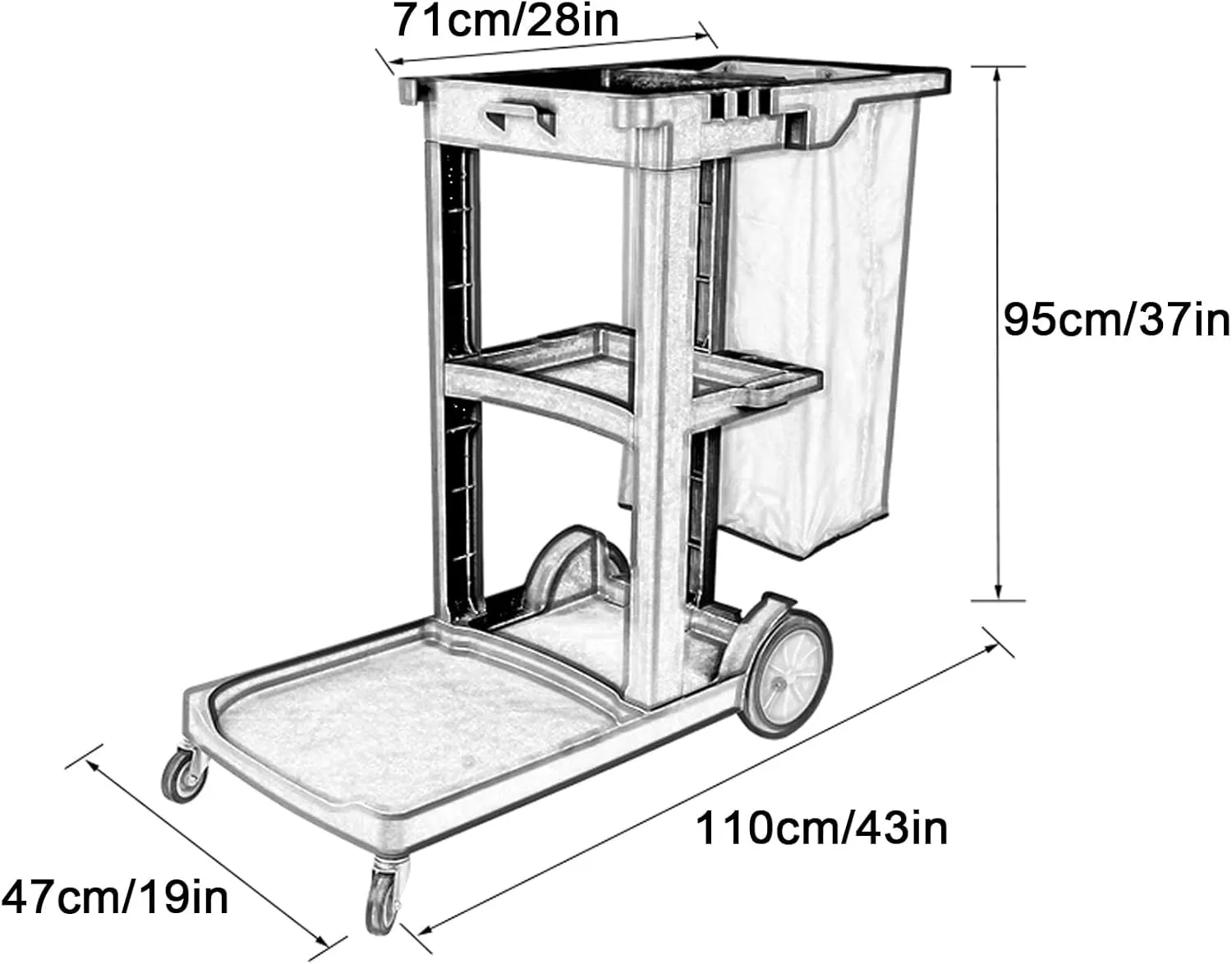 Cleaning Trolley Reinforced Plastic Material, Cleaning carts on Wheels Super Strong Load-Bearing, Three-Layer Storage partition and Large Storage Capacity, with Swivel Castors(Blue)