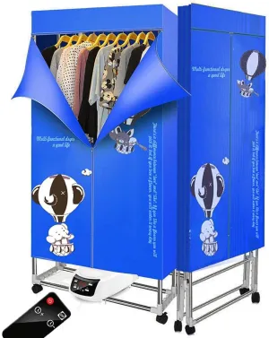 Clothes Dryer 110v-240v Foldable Electric Portable Household Folding-Dry Machine with Remote Control Adjustable Timer Low Noise for Home,Laundry,Apartment 1500W (Blue-Elephant)