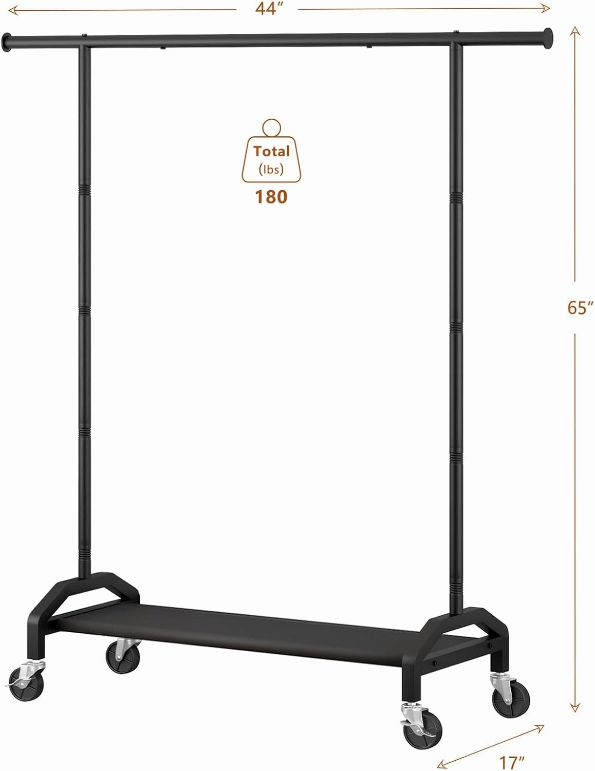 Clothes Rack Clothing Racks for Hanging Rolling Heavy Duty Coat Rack Drying Rack Clothing 200lbs Capacity 3" Industrial Wheels, 1" Pipe,Rolling Garment Rack Black