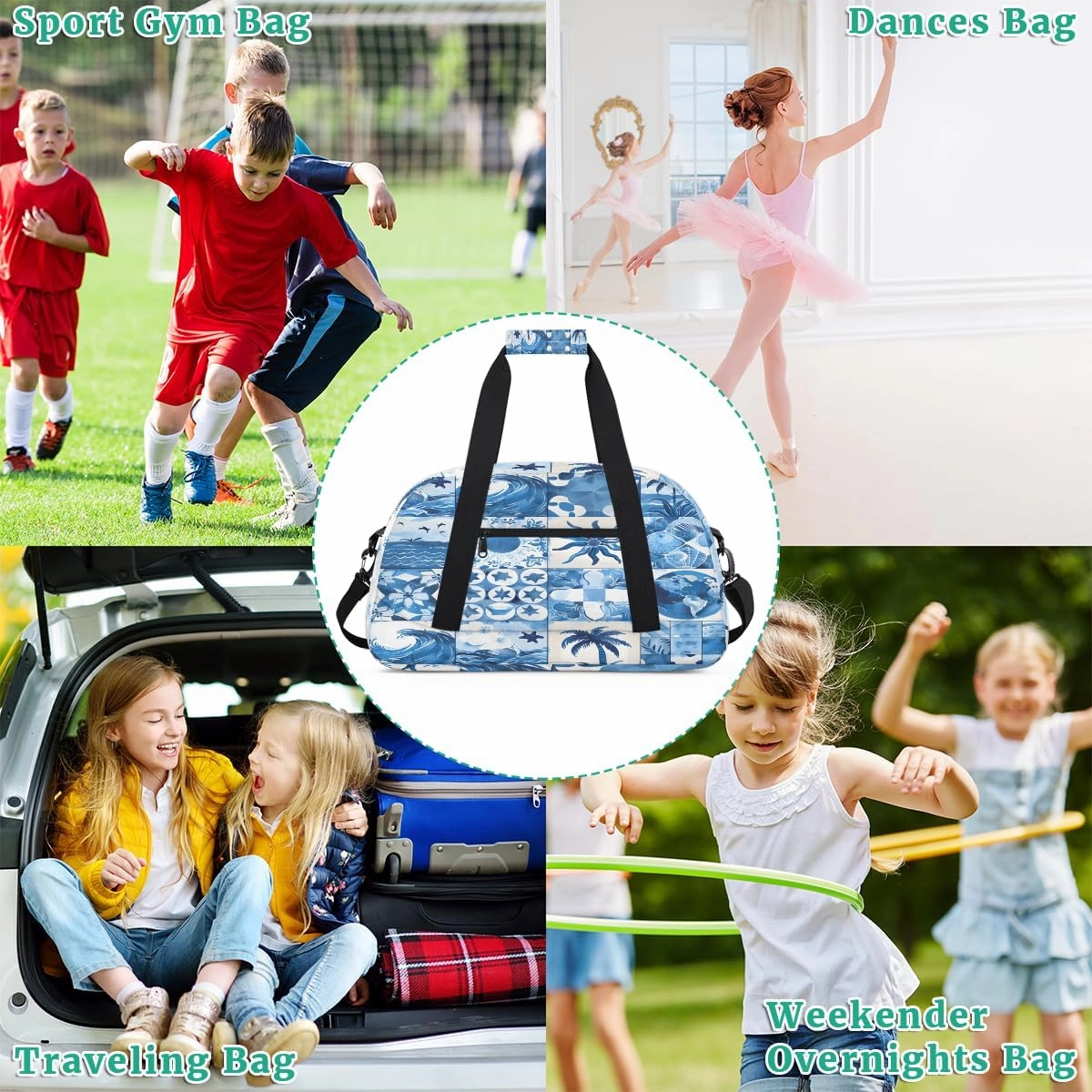 Coastal Sea Animal Kids Overnighter Duffel Bags for Boys, Carry-On Size Sports Gym Bag with Front Zipper Pocket for School Practice or Overnight Travel Weekender Sleepover Tote Bag