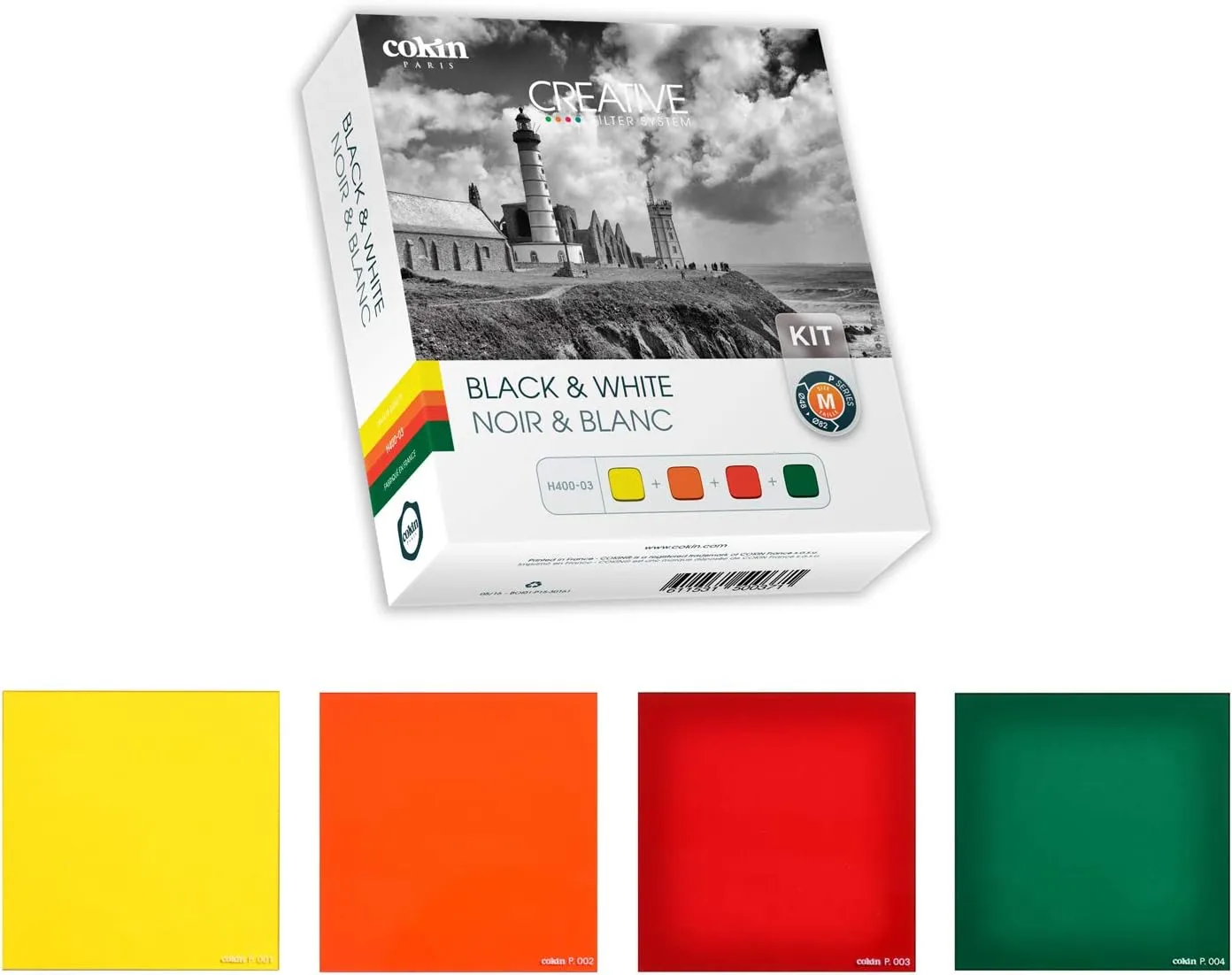 Cokin Square Filter Black & White Creative Kit - Includes Yellow (001), Orange (002), Red (003), Green (004) for M (P) Series Holder - 84mm X 84mm