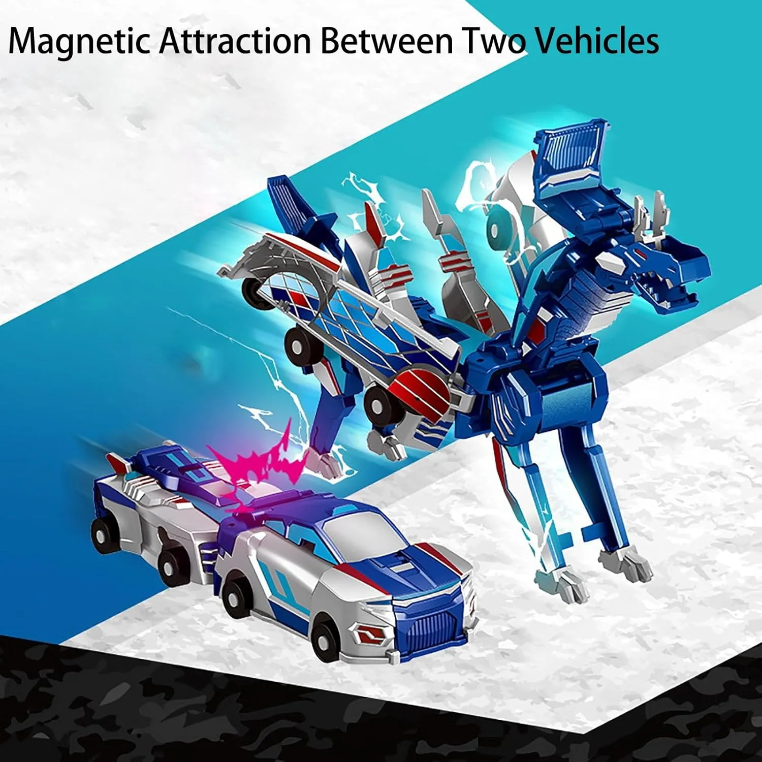 Collision Transforming Dinosaur Car Toy, Fun Educational Magnetic Connections Automatic Deformation Racing Car Set, Unique Feature Design for Boys and Girls Party Birthday Gift(M2)