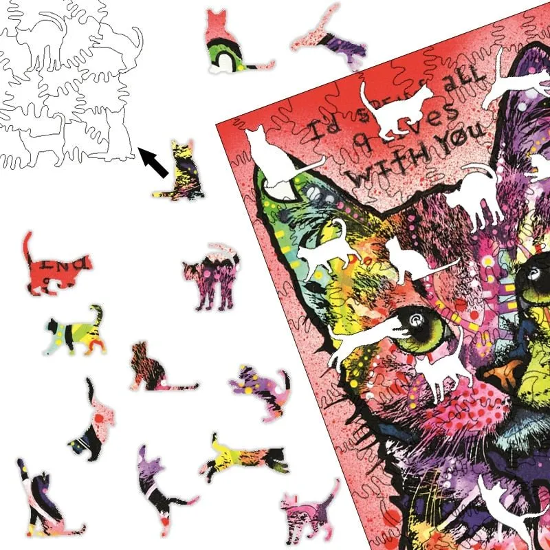 Colorful Bengal Cat Portrait 3D Wood Jigsaw Puzzle