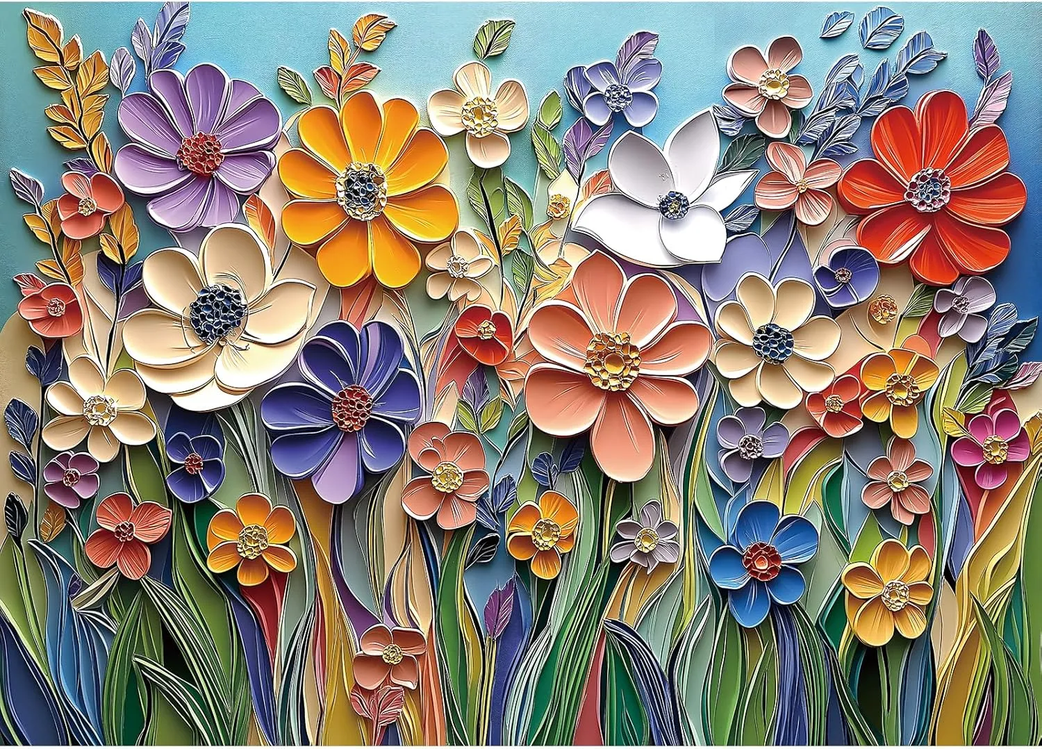 Colorful Embossed Flowers Puzzles for Adults, Plant Floral Puzzle Art, Impossible Hard Difficult Challenging Jigsaw Puzzles 1000 Pieces Painting