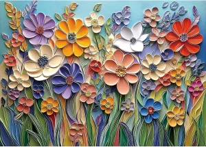 Colorful Embossed Flowers Puzzles for Adults, Plant Floral Puzzle Art, Impossible Hard Difficult Challenging Jigsaw Puzzles 1000 Pieces Painting