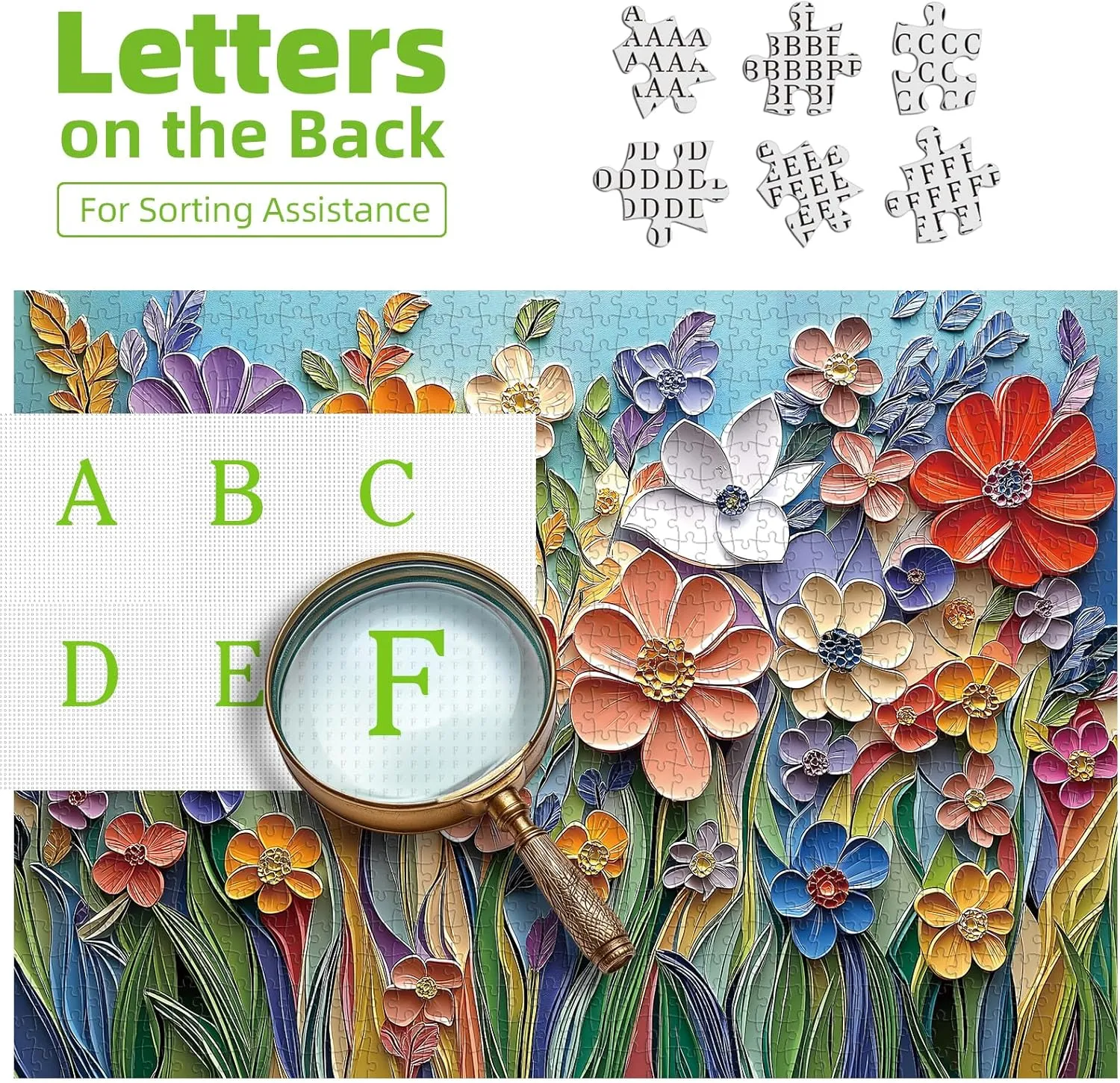 Colorful Embossed Flowers Puzzles for Adults, Plant Floral Puzzle Art, Impossible Hard Difficult Challenging Jigsaw Puzzles 1000 Pieces Painting