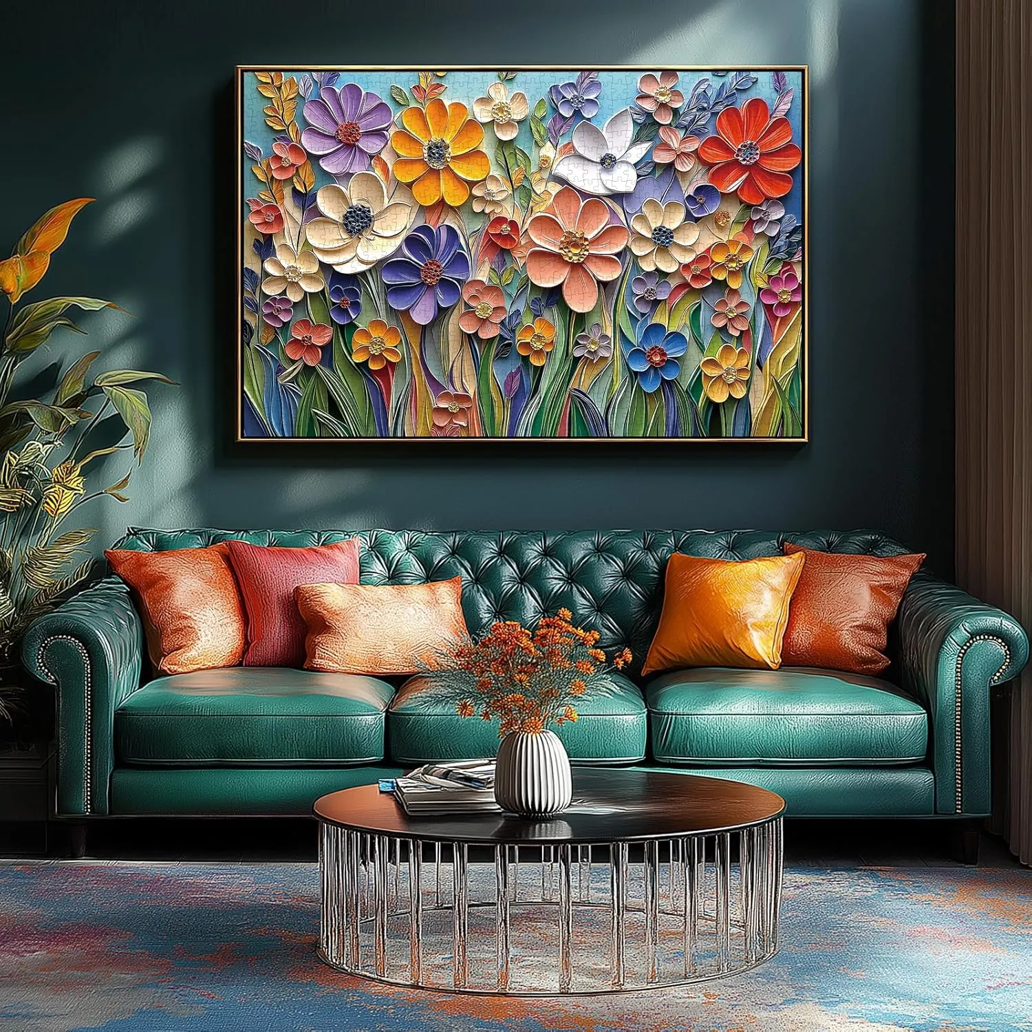 Colorful Embossed Flowers Puzzles for Adults, Plant Floral Puzzle Art, Impossible Hard Difficult Challenging Jigsaw Puzzles 1000 Pieces Painting
