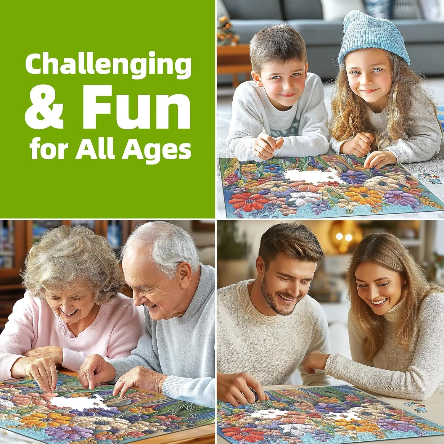 Colorful Embossed Flowers Puzzles for Adults, Plant Floral Puzzle Art, Impossible Hard Difficult Challenging Jigsaw Puzzles 1000 Pieces Painting