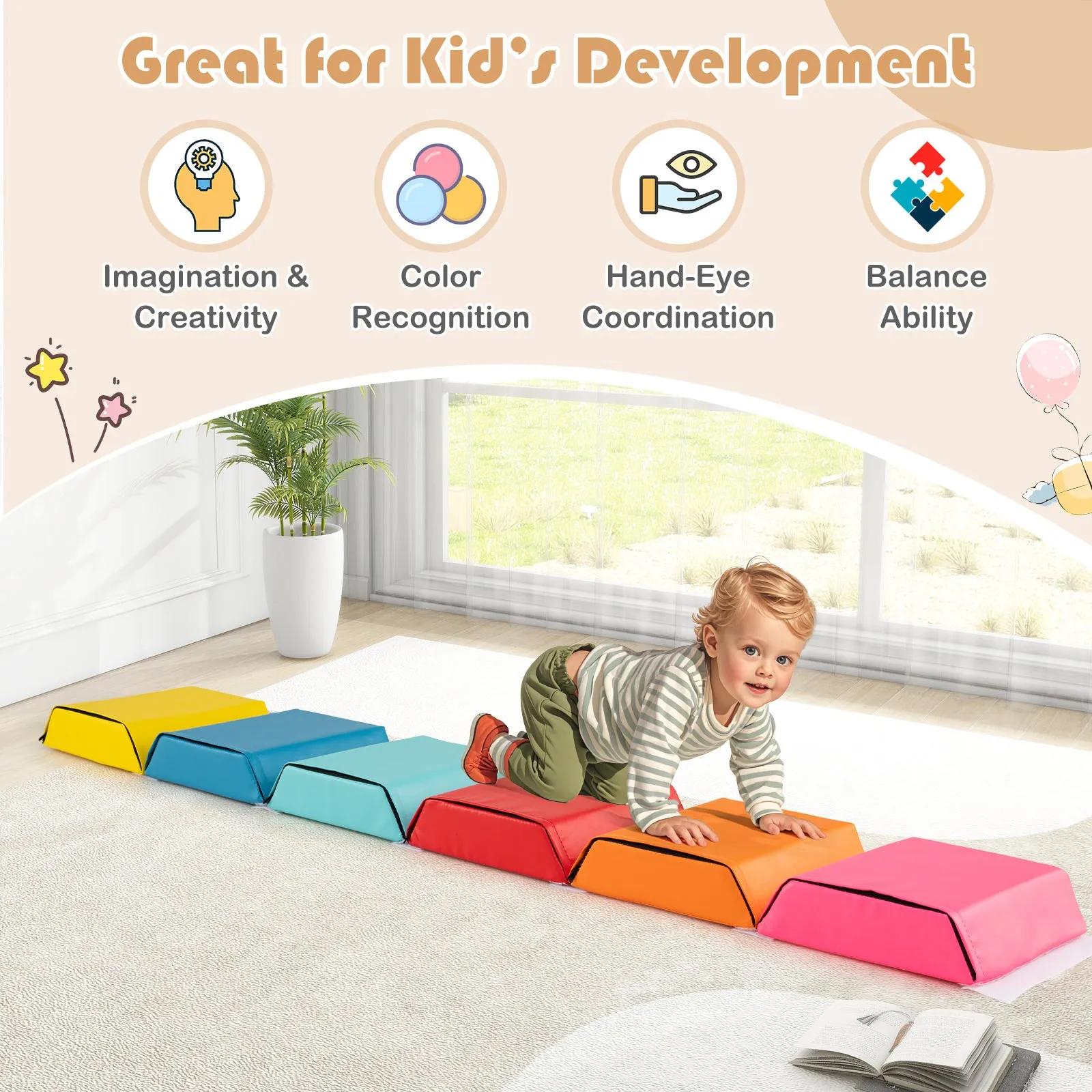 Colorful Hexagon Ball Pit for Kids Exercise Tumble Mat w/Detachable Zippered PU Covers