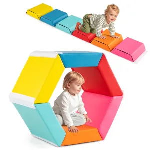 Colorful Hexagon Ball Pit for Kids Exercise Tumble Mat w/Detachable Zippered PU Covers