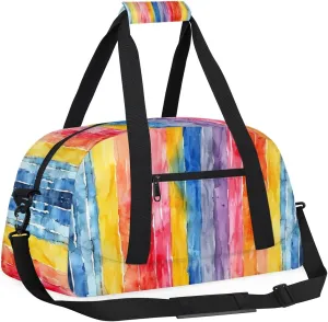 Colorful Stripe Kids Overnighter Duffel Bags for Boys, Carry-On Size Sports Gym Bag with Front Zipper Pocket for School Practice or Overnight Travel Weekender Sleepover Tote Bag