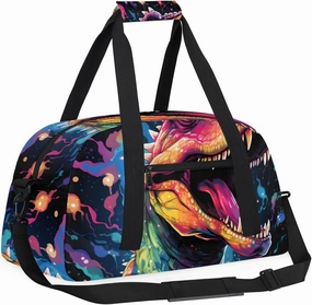 Colorful Dinosaurs Kids Overnighter Duffel Bags for Boys, Carry-On Size Sports Gym Bag with Front Zipper Pocket for School Practice or Overnight Travel Weekender Sleepover Tote Bag
