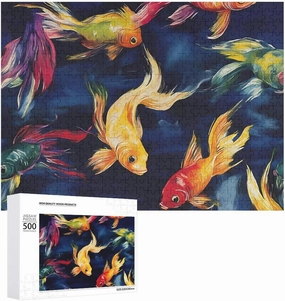 Colorful Japanese Fish Funy Jigsaw Puzzles Wooden Intellectual Puzzles Adults Brain-Teasing Game for Idea Gift