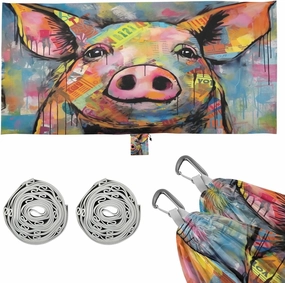 Colorful Pig Art Camping Hammock, 330 lbs with 2 Tree Straps, Carry Bag, Single Portable Hammock for Outdoor/Indoor, Hiking, Beach, Backpacking, Travel