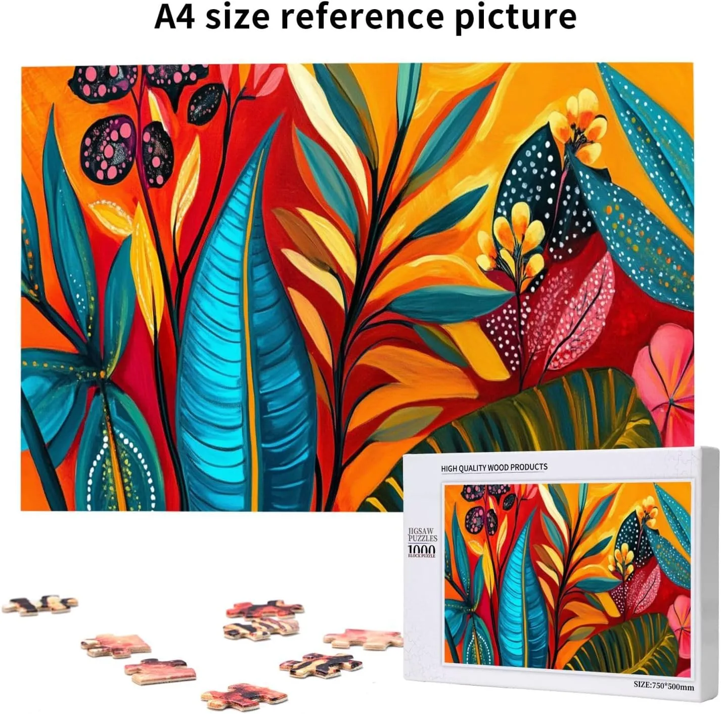 Colors Plant Illustration Art, 1000 Pcs Adult Wooden Jigsaw Puzzles,Jungle Challenge to Relieve Pressure，Let Your Imagination Run Wild，Party Events to Bring People Closer Together