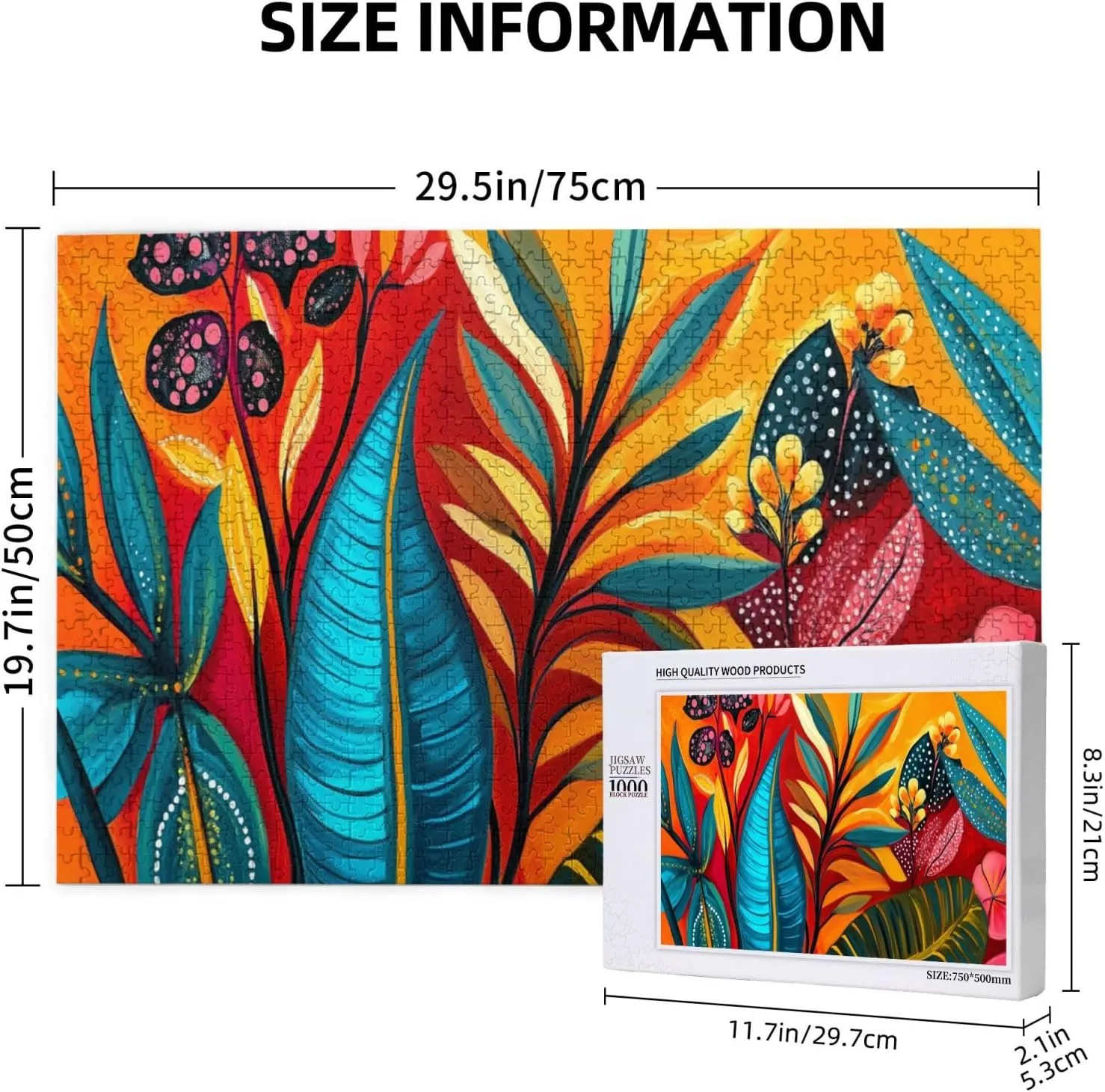 Colors Plant Illustration Art, 1000 Pcs Adult Wooden Jigsaw Puzzles,Jungle Challenge to Relieve Pressure，Let Your Imagination Run Wild，Party Events to Bring People Closer Together