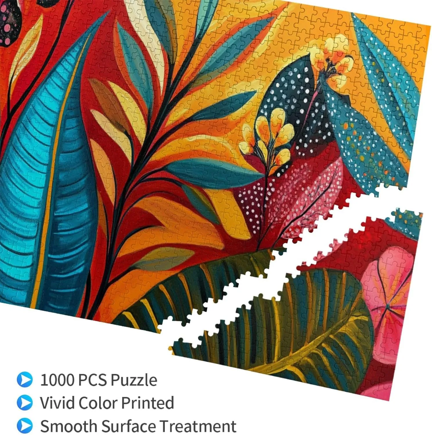 Colors Plant Illustration Art, 1000 Pcs Adult Wooden Jigsaw Puzzles,Jungle Challenge to Relieve Pressure，Let Your Imagination Run Wild，Party Events to Bring People Closer Together