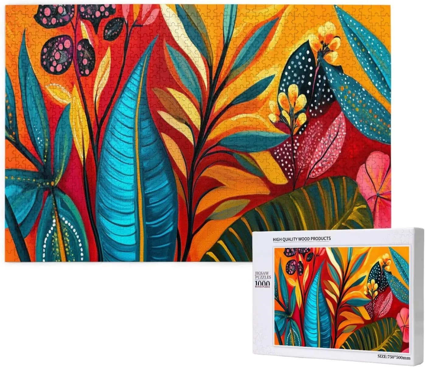 Colors Plant Illustration Art, 1000 Pcs Adult Wooden Jigsaw Puzzles,Jungle Challenge to Relieve Pressure，Let Your Imagination Run Wild，Party Events to Bring People Closer Together
