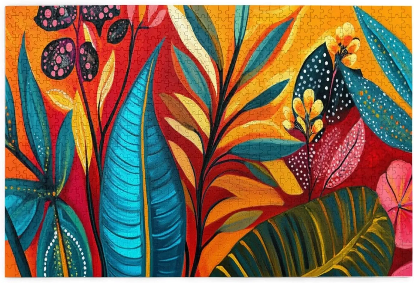 Colors Plant Illustration Art, 1000 Pcs Adult Wooden Jigsaw Puzzles,Jungle Challenge to Relieve Pressure，Let Your Imagination Run Wild，Party Events to Bring People Closer Together