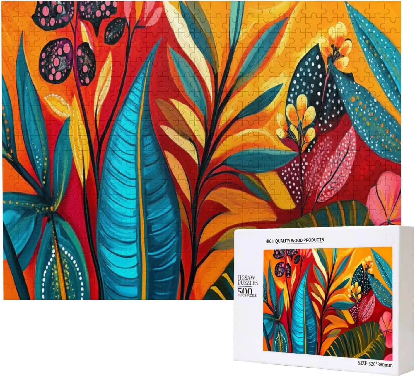 Colors Plant Illustration Art, 500 Pcs Adult Wooden Jigsaw Puzzles,Jungle Challenge to Relieve Pressure，Let Your Imagination Run Wild，Party Events to Bring People Closer Together