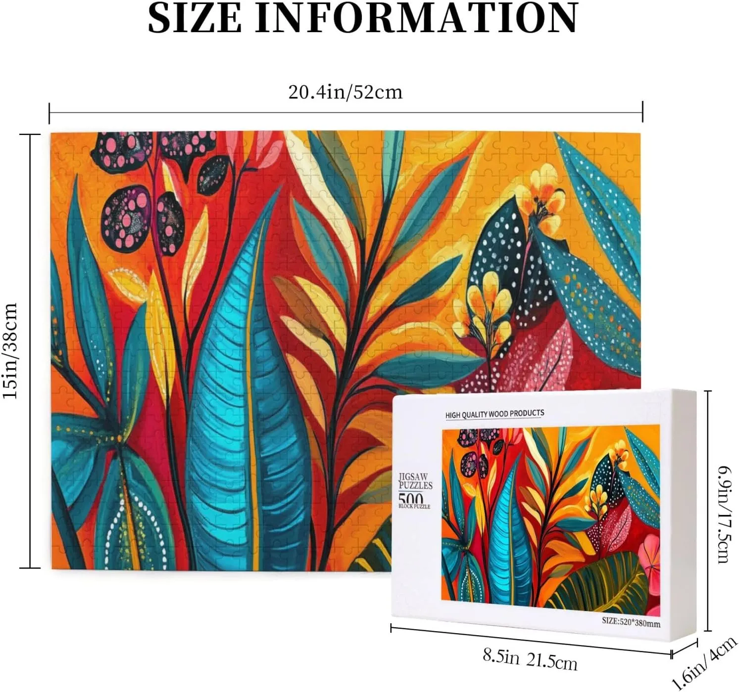 Colors Plant Illustration Art, 500 Pcs Adult Wooden Jigsaw Puzzles,Jungle Challenge to Relieve Pressure，Let Your Imagination Run Wild，Party Events to Bring People Closer Together