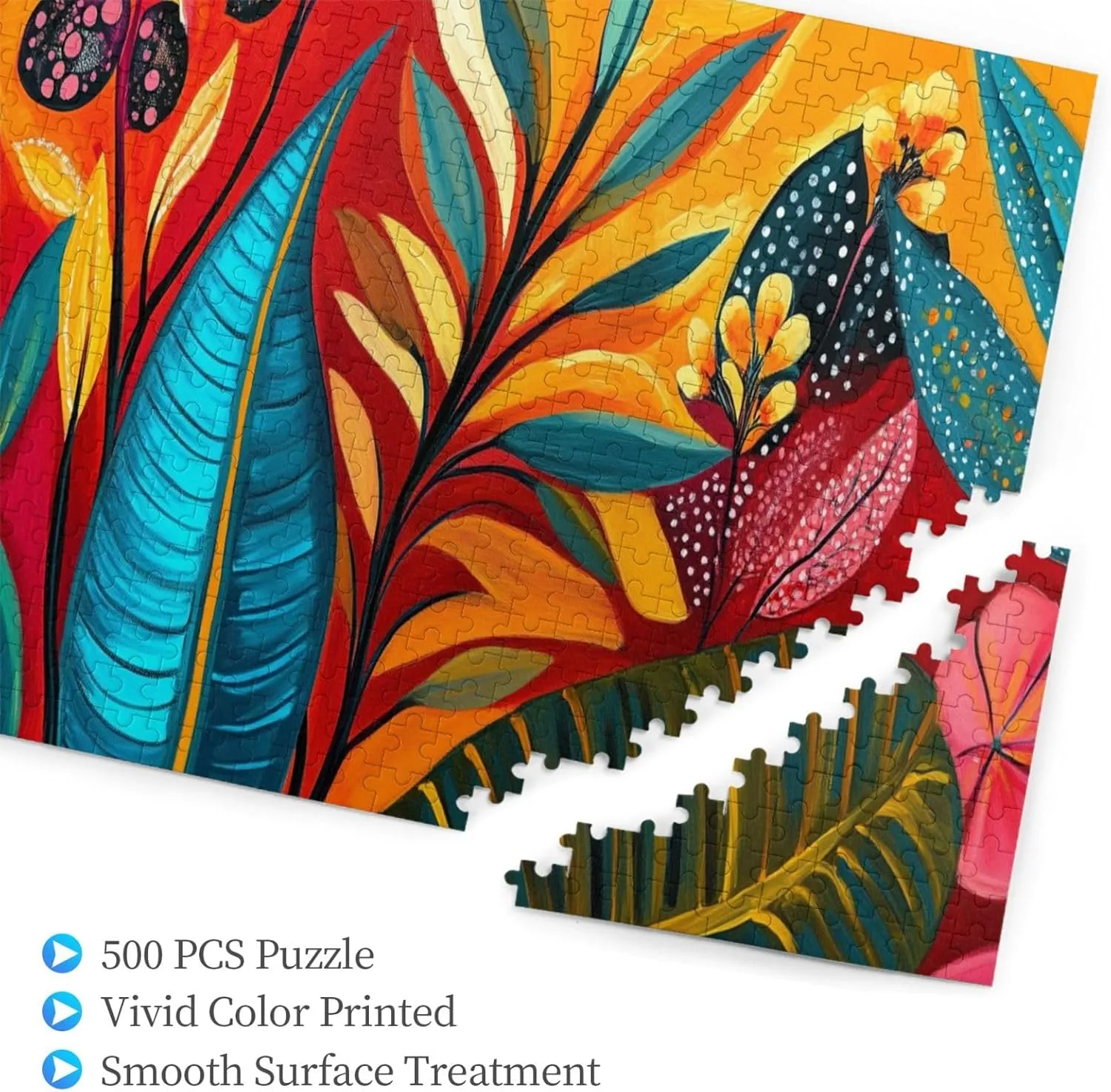 Colors Plant Illustration Art, 500 Pcs Adult Wooden Jigsaw Puzzles,Jungle Challenge to Relieve Pressure，Let Your Imagination Run Wild，Party Events to Bring People Closer Together