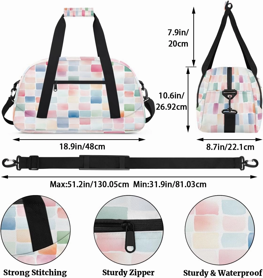 Colourful Squares Kids Overnighter Duffel Bags for Boys, Carry-On Size Sports Gym Bag with Front Zipper Pocket for School Practice or Overnight Travel Weekender Sleepover Tote Bag