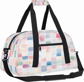 Colourful Squares Kids Overnighter Duffel Bags for Boys, Carry-On Size Sports Gym Bag with Front Zipper Pocket for School Practice or Overnight Travel Weekender Sleepover Tote Bag