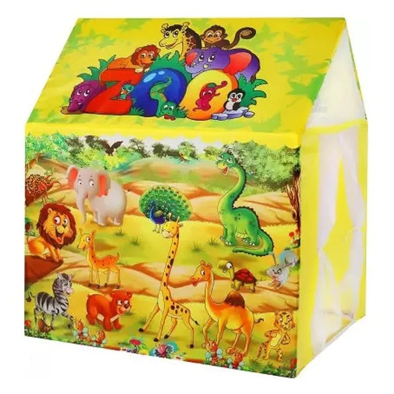 Combo of 2 Zoo Animal Cartoon Printed Play Tent House With Rechargeable USB Mini Star Laser Light for Kids