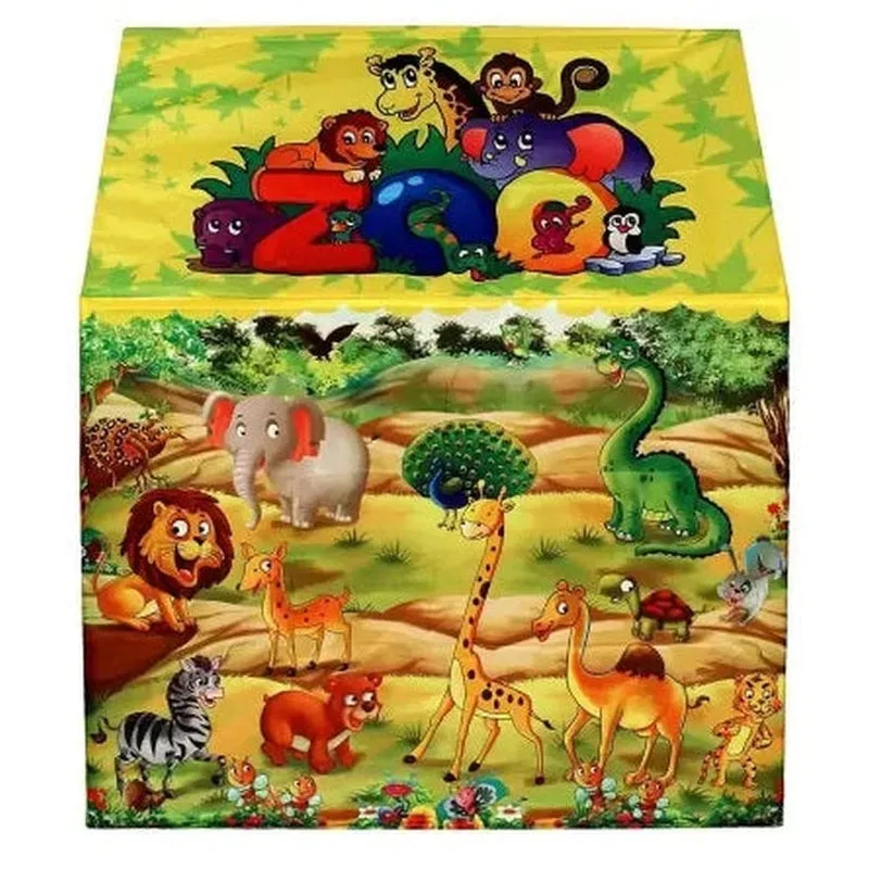 Combo of 2 Zoo Animal Cartoon Printed Play Tent House With Rechargeable USB Mini Star Laser Light for Kids