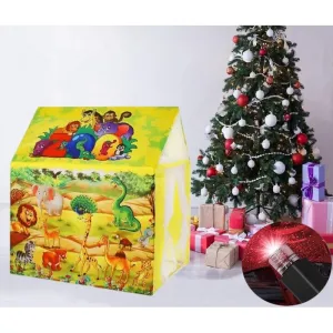 Combo of 2 Zoo Animal Cartoon Printed Play Tent House With Rechargeable USB Mini Star Laser Light for Kids