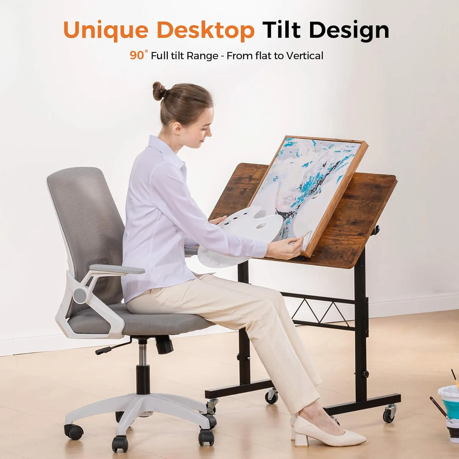COMHOMA Small Standing Desk Adjustable Height & Tiltable Tabletop, Mobile Stand Up Desk for Laptop, Portable Computer Table for Home Office Work and Walking Pad Treadmill, Height 30.7"-46.4", Brown