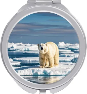 Compact Mirror Polar Bear on Ice Floe Print Metal Pocket Travel Makeup Mirror Small Folding Portable Handheld Makeup Mirrors for Women