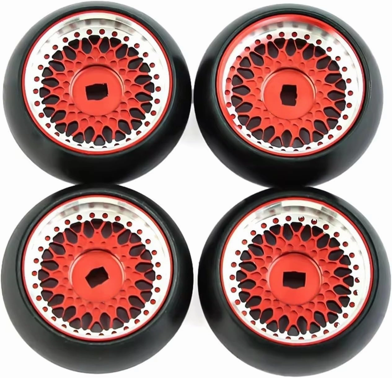 Compatible with Wltoys 284131 K969 for Kyosho for Mini-Z 1/28 RC Hard Plastic Drift Tires Tyre Metal Wheel Rim Car Upgrades Parts RC Wheel Tires(Red)