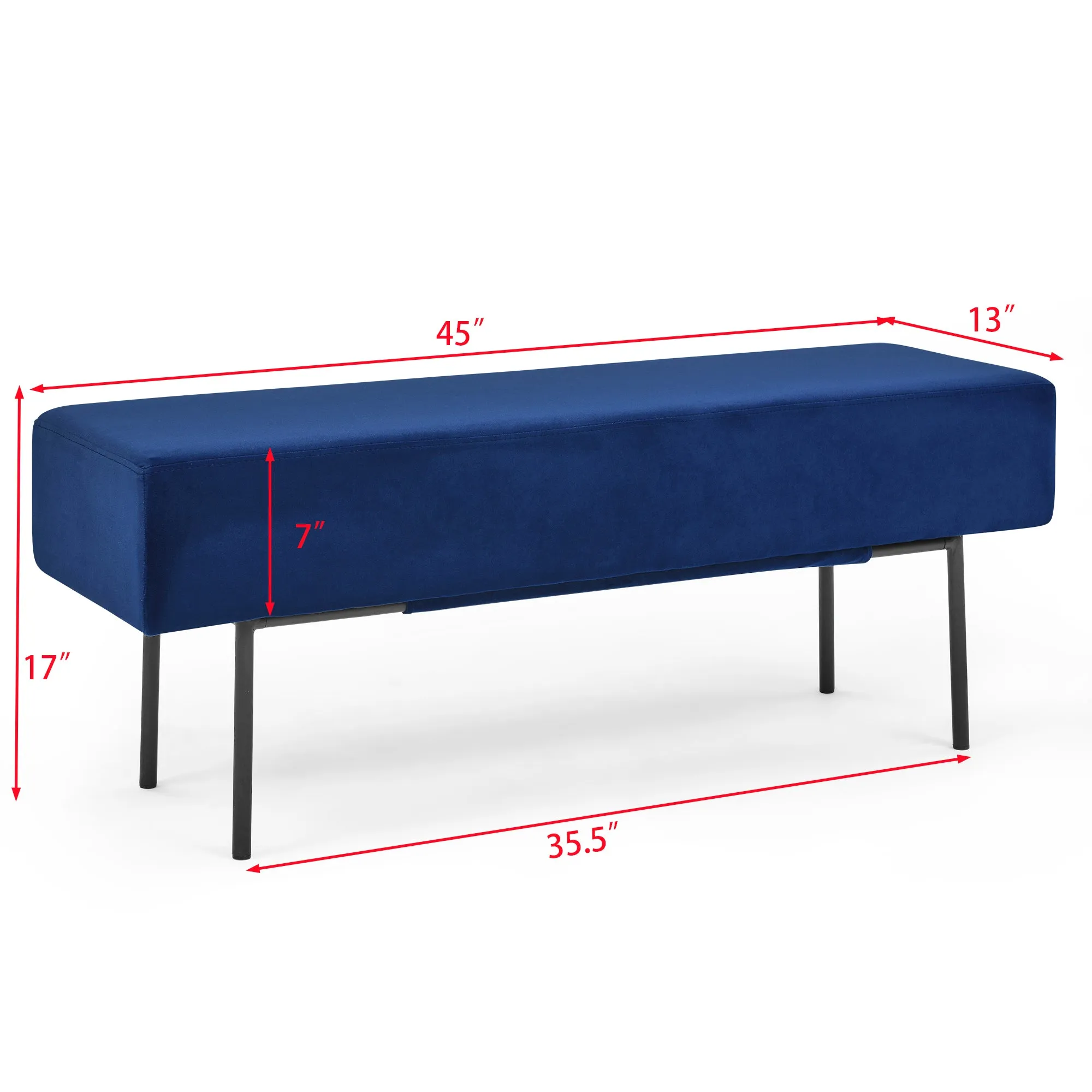 Contemporary Style Velvet Upholstered Bench - Blue
