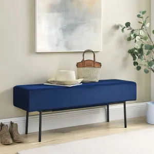 Contemporary Style Velvet Upholstered Bench - Blue