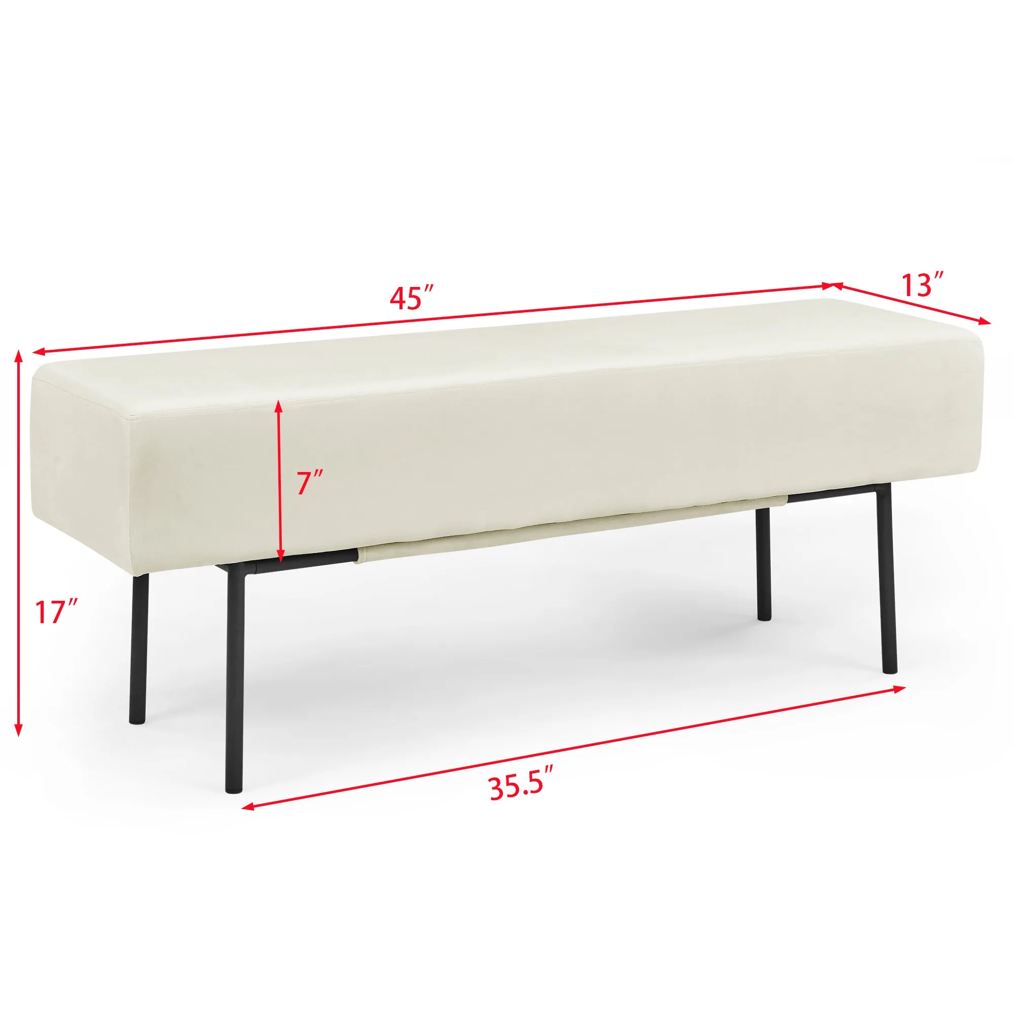 Contemporary Velvet Upholstered Bench ( 45'' x13''x 17''）-  Beige