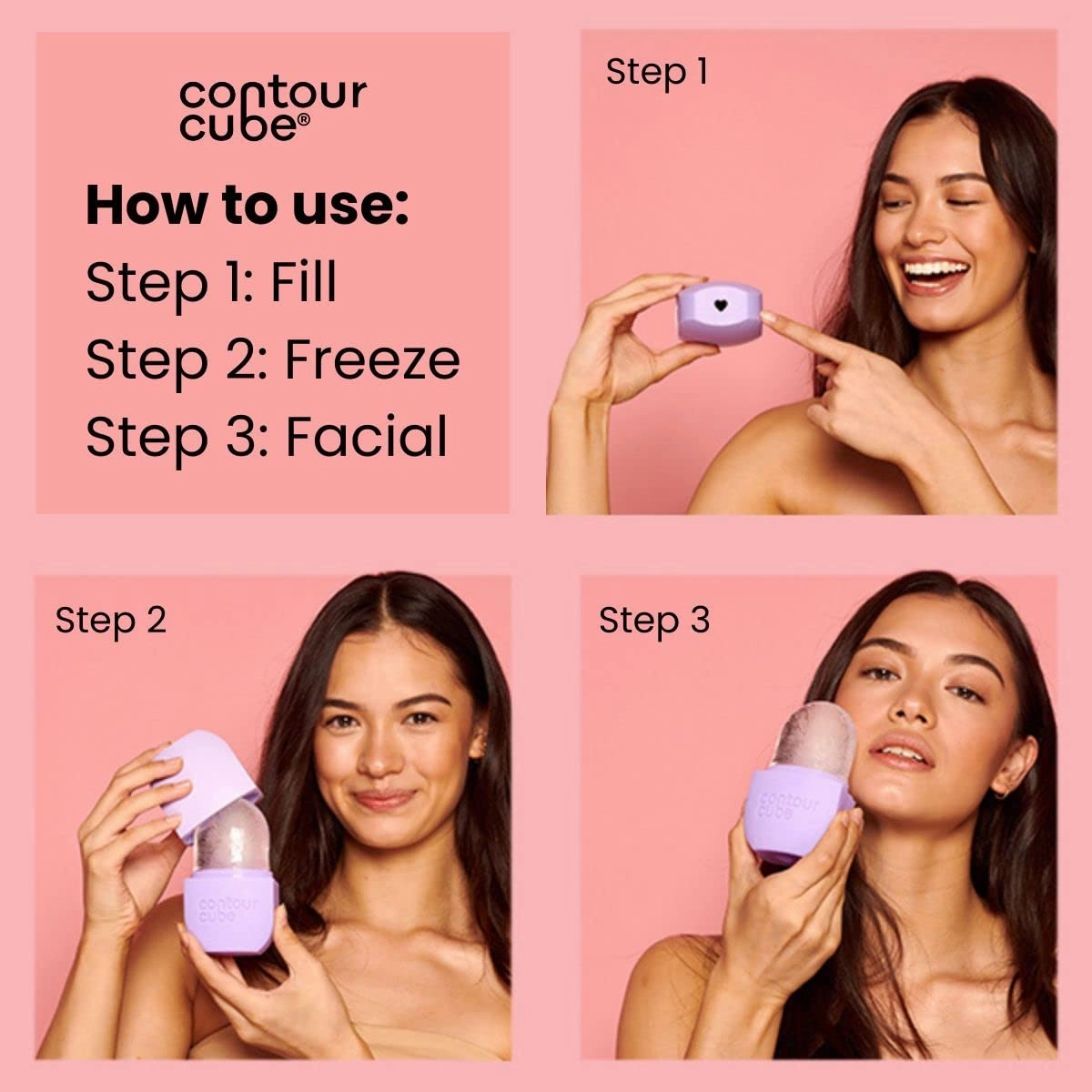 Contour Cube Original - Ice Roller for Sculpting & De-Puffing - Face Ice Roller & Massager with BPA-Free Silicone - Ice Mold for Face - Skin Care Tools for Daily Skincare (180ml) - Original Pink