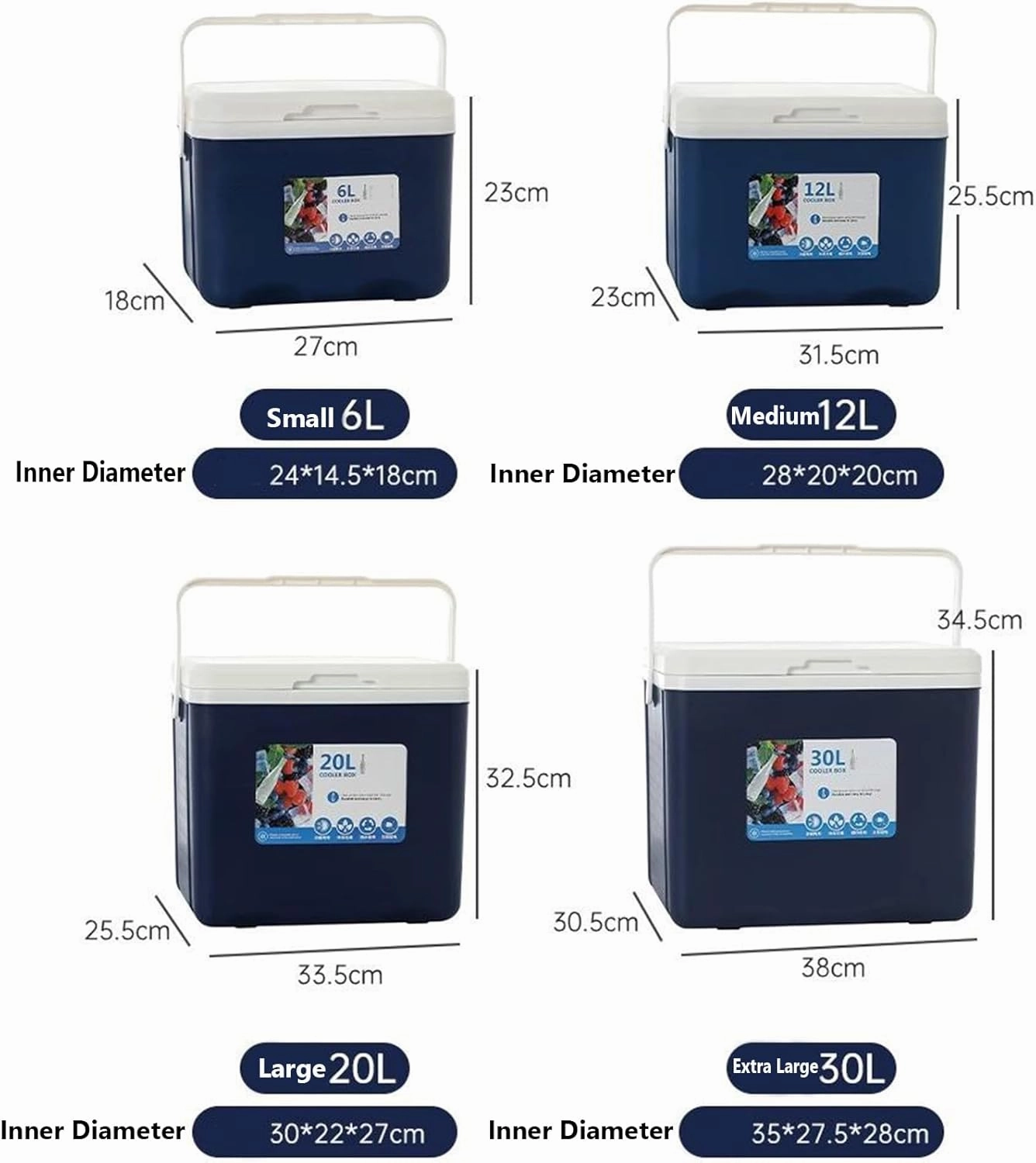 Cooler for Hyundai i40/Ioniq/ix20/ix35/Matrix/Terracan/Trajet Insulated Hard Ice Box Large High-Performance Storage Box Portable Cool Picnic Box Festival Camping,A-33.5 * 25.5 * 32.5cm