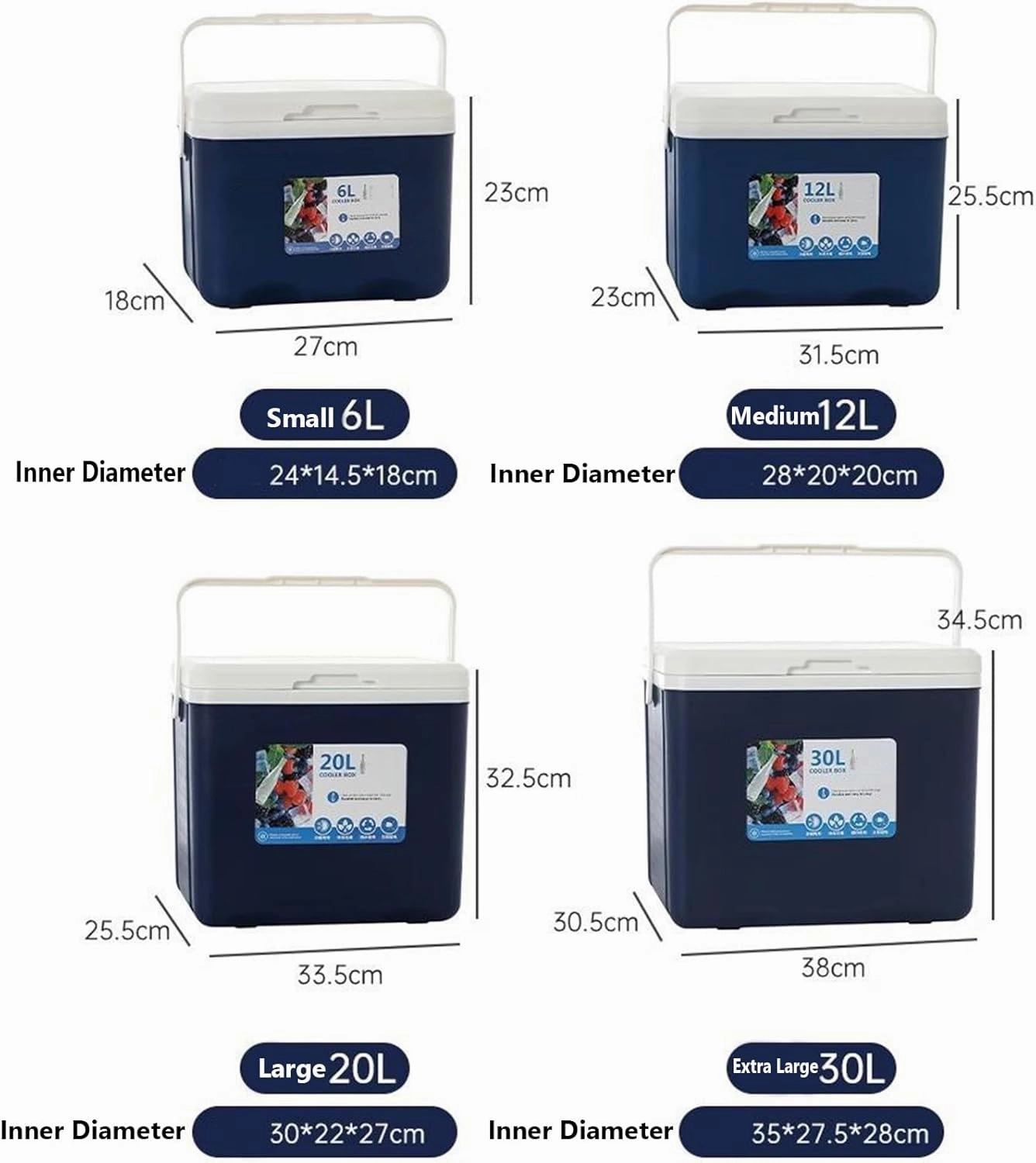 Cooler for Maserati Merak/Mexico/Mistral/Sebring/3500 GT Insulated Hard Ice Box Large High-Performance Storage Box Portable Cool Picnic Box Festival Camping Accessories,A-38 * 30.5 * 34.5cm