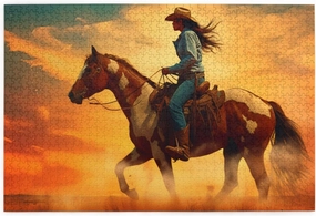cowboy riding through grasslands 1000 pieces of adult wooden puzzle,beautiful western art jigsaw puzzles,exploratory hobbies and challenges,ideal for party game nights