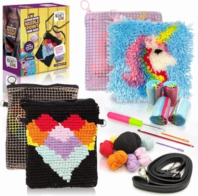 CRAFTILOO Unicorn Latch Hook Pouch and Heart Needlepoint Cross Body Bag Pre Printed Arts and Crafts Sewing kit