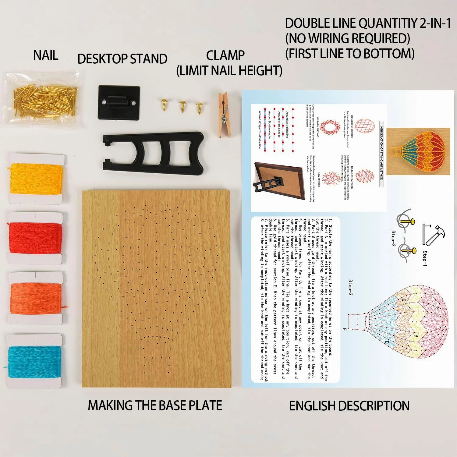 CraftMelonMelon DIY String Art Kit Hot air Balloons Craft- Creative Craft Kits for Girls and Boys, Adult Home Wall Table Decorations Valentine's Gifts，Adult Project Kits(5.91 inches * 7.87 inches)