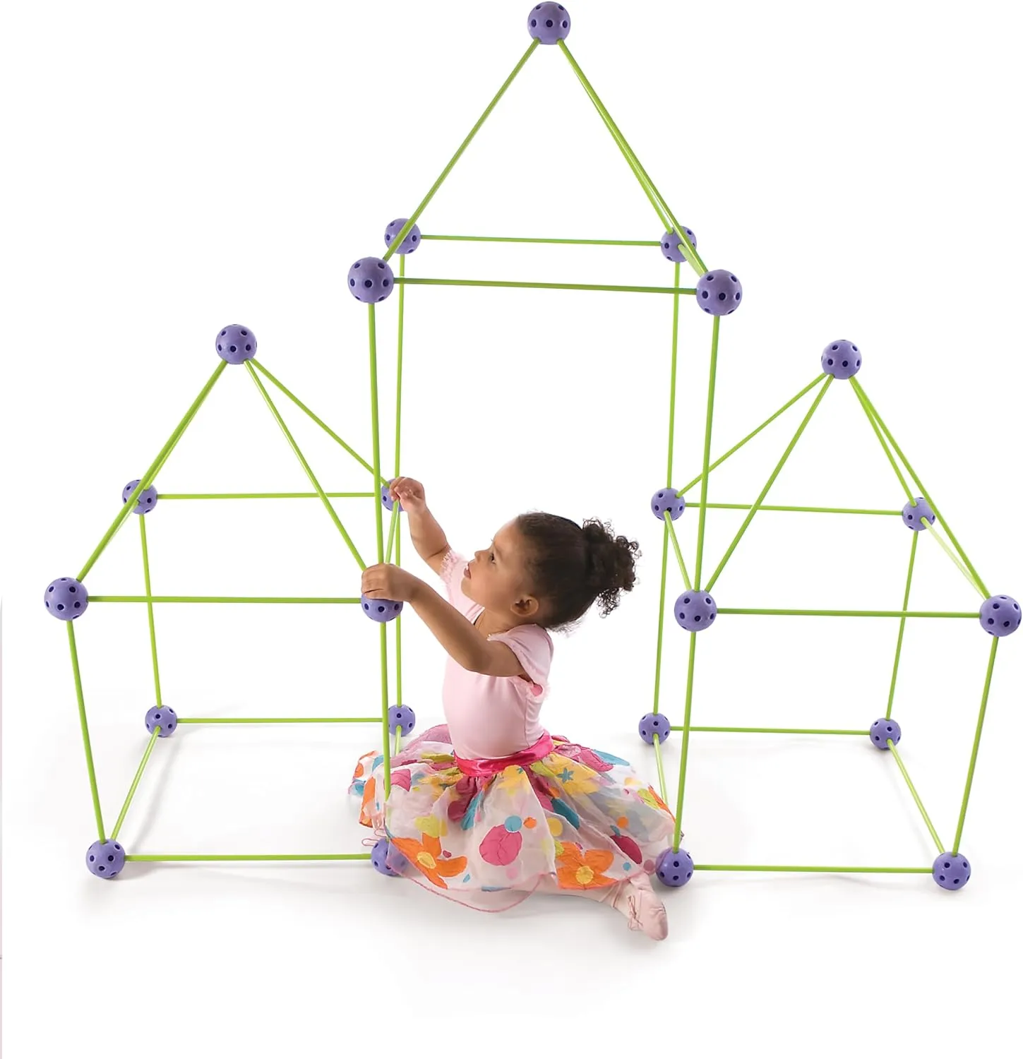 Crazy Forts! 69 Piece Buildable Indoor/Outdoor Play Fort Playset, DIY, Build Your Own, STEAM toy , Purple