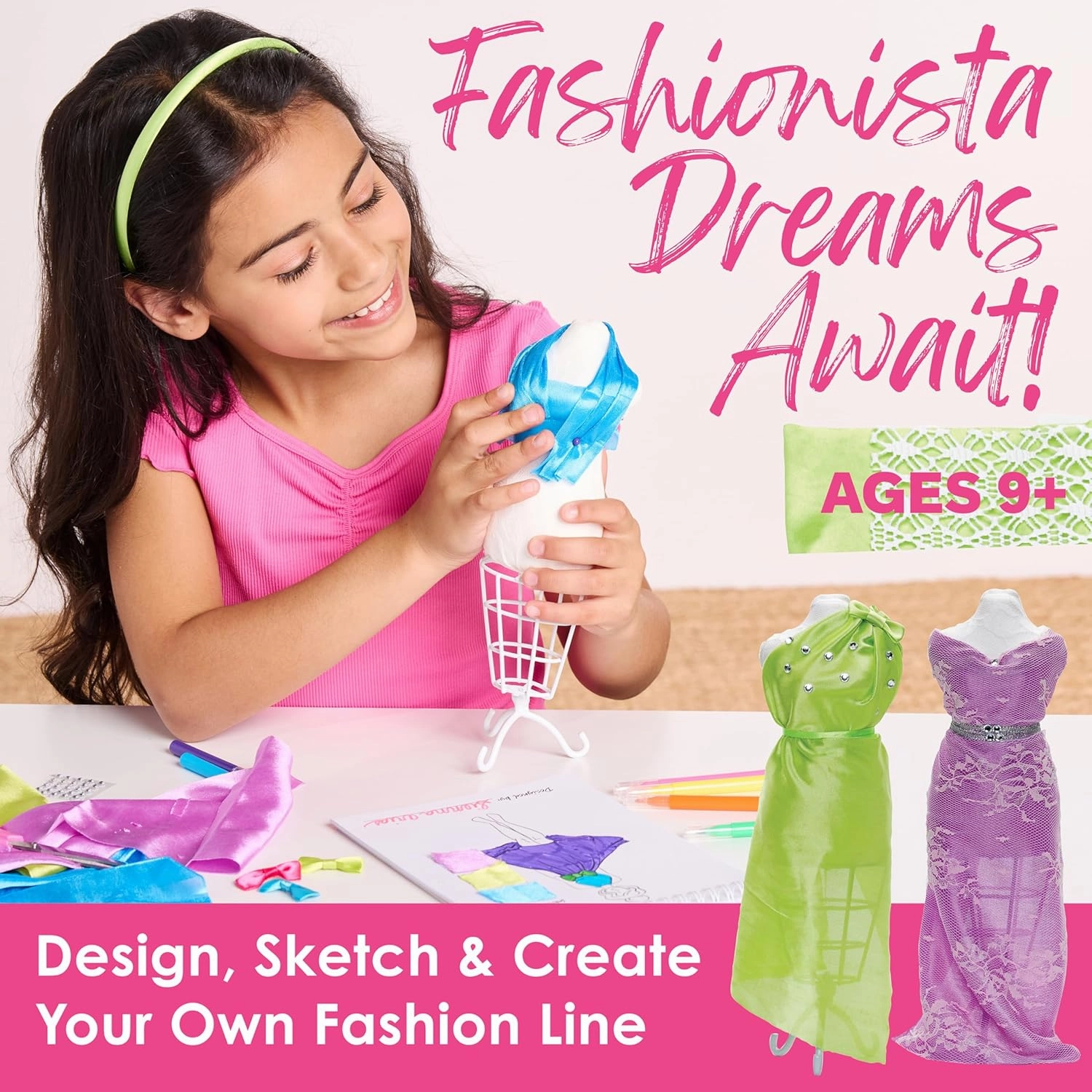 Creativity for Kids Designed by You Fashion Studio: DIY Fashion Designer Craft Kit for Girls Ages 9-12, Dress Design Toy & Sewing Set for Kids, Gifts and Toys for Girls