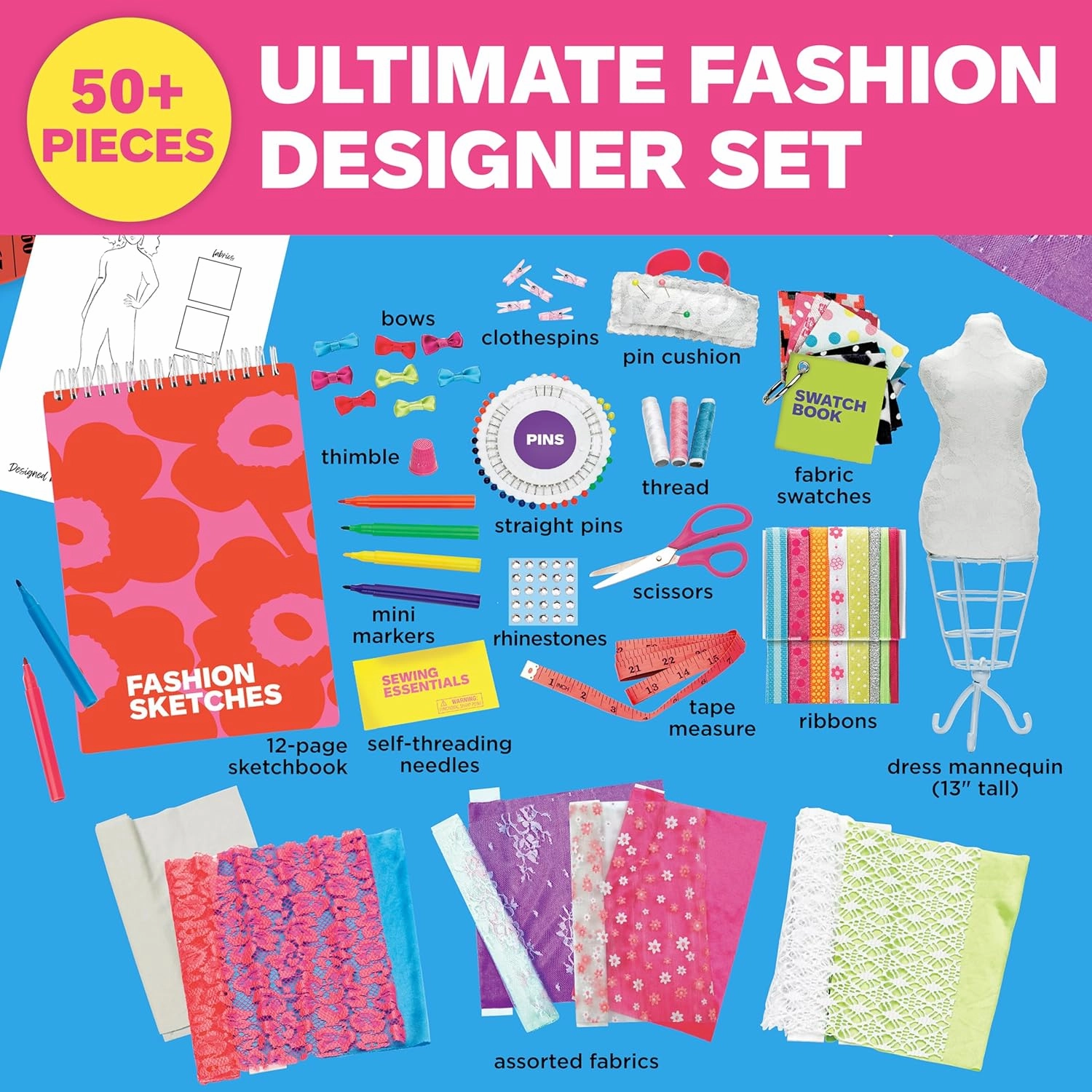 Creativity for Kids Designed by You Fashion Studio: DIY Fashion Designer Craft Kit for Girls Ages 9-12, Dress Design Toy & Sewing Set for Kids, Gifts and Toys for Girls
